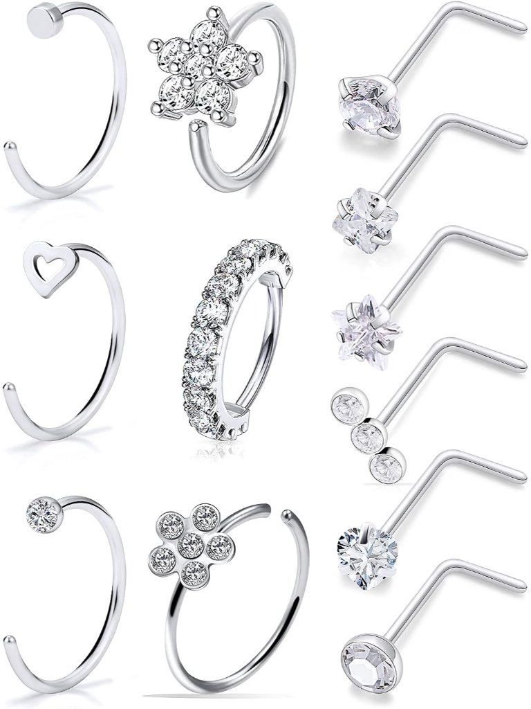 18g 20g Nose Rings Surgical Steel Nose Rings Hoop For Women Men Paved Cz Flower
